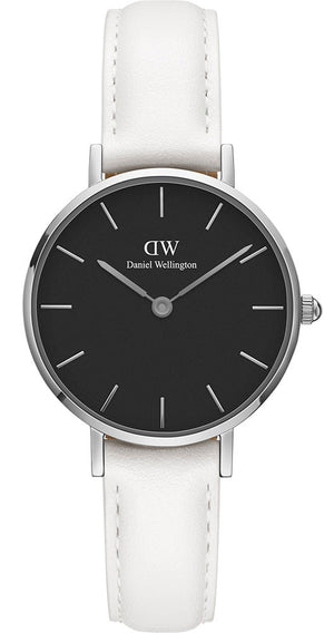 Daniel Wellington Classic Petite Bondi Black Dial White Leather Strap Watch for Women - DW00100286