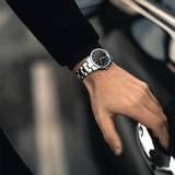 Daniel Wellington Iconic Link Black Dial Silver Steel Strap Watch For Women - DW00100342