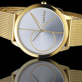 Calvin Klein Minimal White Dial Gold Mesh Bracelet Watch for Men - K3M21526