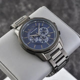 Armani Exchange Banks Chronograph Blue Dial Grey Steel Strap Watch For Men - AX1731