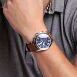 Fossil Grant Chronograph Blue Dial Brown Leather Strap Watch for Men - FS5210