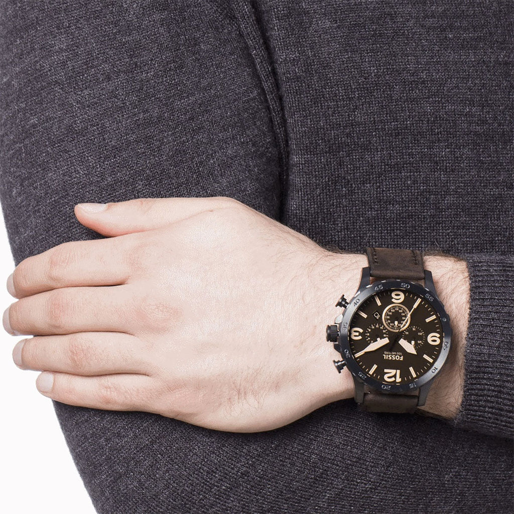 Fossil Nate Chronograph Brown Dial Brown Leather Strap Watch for Men