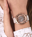 Michael Kors Runway Quartz Rose Gold Dial White Leather Strap Watch For Women - MK6980