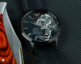 Emporio Armani Meccanico Skeleton Black Dial Black Leather Strap Watch For Men - AR60046