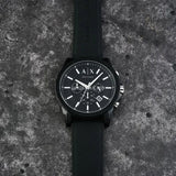 Armani Exchange Outerbanks Chronograph Black Dial Black Silicone Strap Watch For Men - AX1326