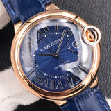Cartier Ballon Bleu De Cartier Blue Dial Blue Leather Strap Watch for Men - WGBB0036