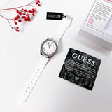 Guess Sparkling Silver Dial White Rubber Strap Watch For Women - GW0032L1