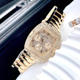 Guess Phoenix Multifunction Crystals Gold Dial Gold Steel Strap Watch For Men - GW0094G2