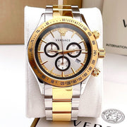 Versace Classic Chronograph Quartz Silver Dial Two Tone Steel Strap Watch For Men - VEV700519