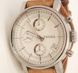 Fossil Boyfriend Chronograph White Dial Brown Leather Strap Watch for Women - ES3625