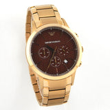 Emporio Armani Renato Chronograph Brown Dial Rose Gold Steel Strap Watch For Men - AR2504