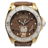 Gucci Dive Doraemon Brown Dial Brown Leather Strap Watch For Men - YA136334