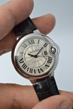 Cartier Ballon Bleu De Cartier Silver Dial Black Leather Strap Watch for Women - WSBB0030