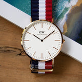 Daniel Wellington Classic Cambridge White Dial Two Tone Nylon Strap Watch For Men - DW00100003