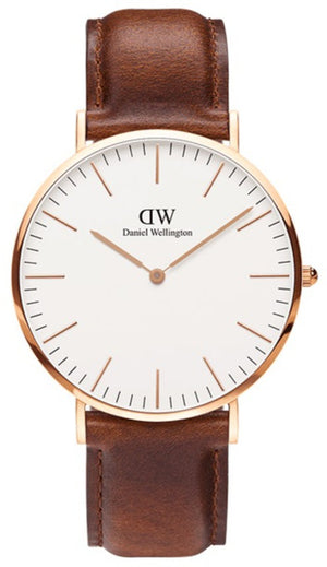 Daniel Wellington Classic St Mawes White Dial Brown Leather Strap Watch For Men - DW00100006