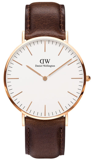 Daniel Wellington Classic Bristol White Dial Brown Leather Strap Watch For Men - DW00100009