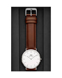 Daniel Wellington Classic St Mawes White Dial Brown Leather Strap Watch For Men - DW00100021