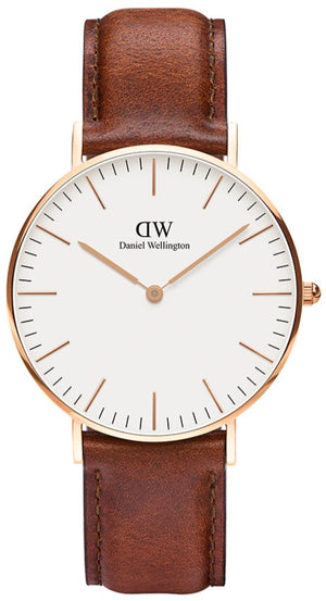 Daniel Wellington Classic St. Mawes White Dial Brown Leather Strap Watch for Men - DW00100035