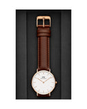 Daniel Wellington Classic St. Mawes White Dial Brown Leather Strap Watch for Men - DW00100035