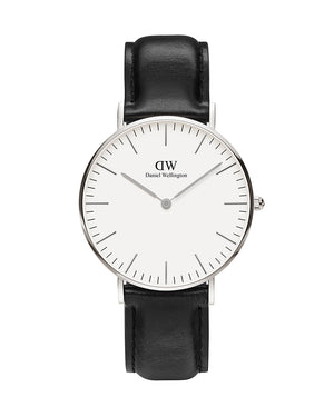 Daniel Wellington Classic Sheffield White Dial Black Leather Strap Watch For Women - DW00100053