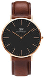 Daniel Wellington Classic St Mawes Black Dial Brown Leather Strap Watch For Men - DW00100124