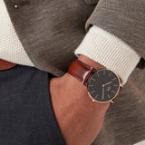 Daniel Wellington Classic St Mawes Black Dial Brown Leather Strap Watch For Men - DW00100124