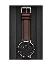 Daniel Wellington Classic Bristol Black Dial Brown Leather Strap Watch For Men - DW00100131