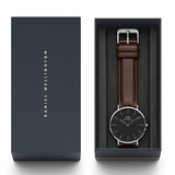 Daniel Wellington Classic Bristol Black Dial Brown Leather Strap Watch For Men - DW00100131