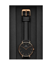 Daniel Wellington Classic Sheffield Black Dial Black Leather Strap Watch For Women - DW00100139
