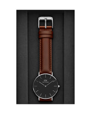 Daniel Wellington Classic Durham Black Dial Brown Leather Strap Watch For Women - DW00100142