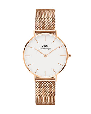 Daniel Wellington Classic Petite Melrose White Dial Rose Gold Mesh Bracelet Watch For Women - DW00100163