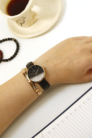 Daniel Wellington Petite Sheffield Black Dial Black Leather Strap Watch For Women - DW00100168