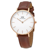 Daniel Wellington Petite St Mawes White Dial Brown Leather Strap Watch For Women - DW00100175