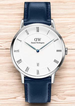 Daniel Wellington Dapper Somerset White Dial Blue Leather Strap Watch For Men - DW00100192
