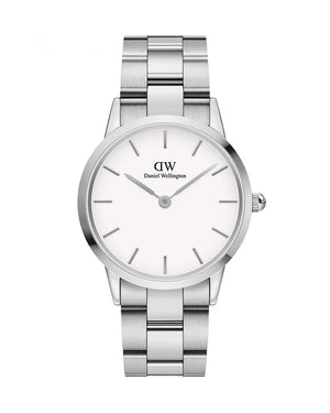Daniel Wellington Iconic Link White Dial Silver Steel Strap Watch for Women - DW00100203