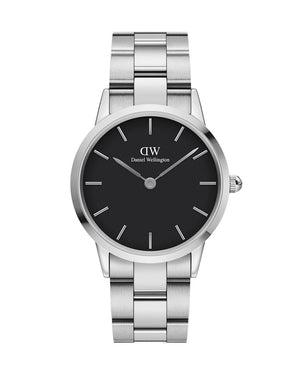 Daniel Wellington Iconic Link Black Dial Silver Steel Strap Watch for Women - DW00100204