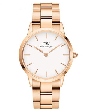 Daniel Wellington Iconic Link White Dial Rose Gold Steel Strap Watch For Women - DW00100209
