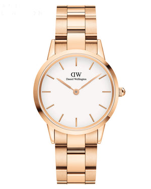 Daniel Wellington Iconic Link White Dial Rose Gold Steel Strap Watch For Women - DW00100211