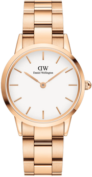 Daniel Wellington Iconic Link White Dial Rose Gold Steel Strap Watch For Women - DW00100211