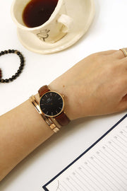 Daniel Wellington Classic Petite St Mawes Black Dial Brown Leather Strap Watch For Women - DW00100225