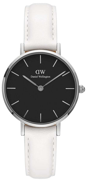 Daniel Wellington Classic Petite Bondi Black Dial White Leather Strap Watch For Women - DW00100284