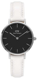 Daniel Wellington Classic Petite Bondi Black Dial White Leather Strap Watch For Women - DW00100284