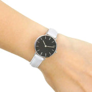 Daniel Wellington Classic Petite Bondi Black Dial White Leather Strap Watch for Women - DW00100286