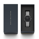 Daniel Wellington Petite Sterling Black Dial Silver Mesh Bracelet Watch For Women - DW00100304