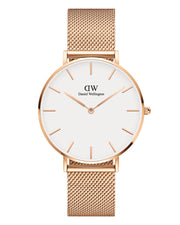 Daniel Wellington Petite Melrose White Dial Rose Gold Mesh Strap Watch For Women - DW00100305