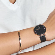 Daniel Wellington Petite Ashfield Black Dial Black Mesh Strap Watch for Women - DW00100307