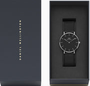 Daniel Wellington Petite Ashfield Black Dial Black Mesh Strap Watch For Women - DW00100308