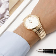 Daniel Wellington Iconic Link White Dial Gold Steel Strap Watch For Men - DW00100343