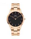 Daniel Wellington Iconic Link Black Dial Rose Gold Steel Strap Watch For Men - DW00100344