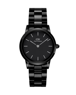 Daniel Wellington Iconic Link Ceramic Black Dial Black Steel Strap Watch For Women - DW00100415